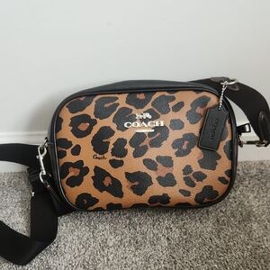 Coach Leopard Print Leather Belt Bag - Tan/Black